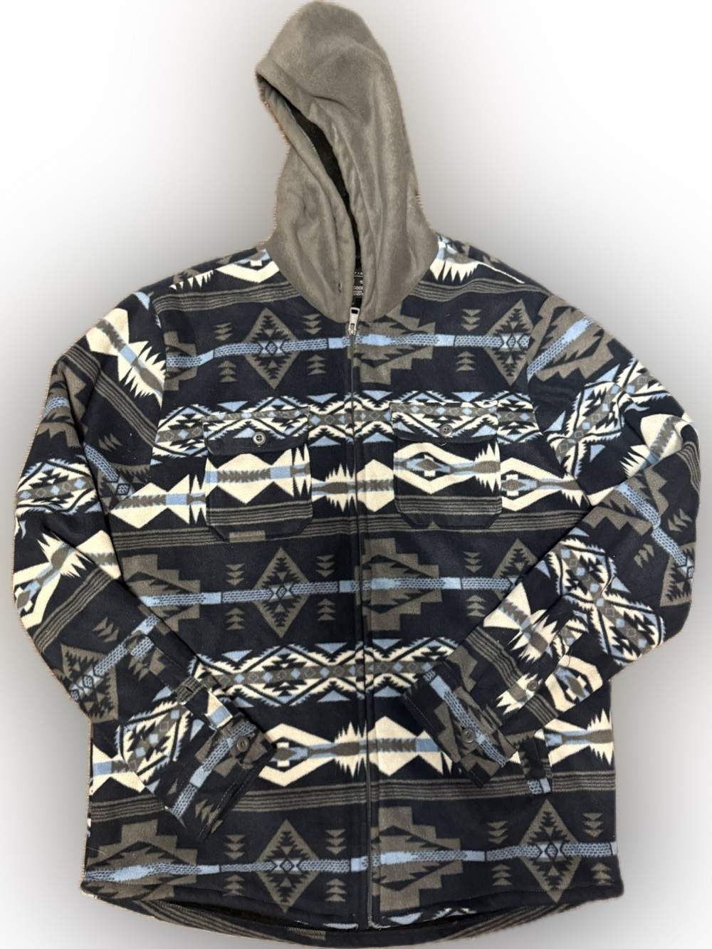 Distortion Aztec Pattern Hooded Zip Jacket | Sz L